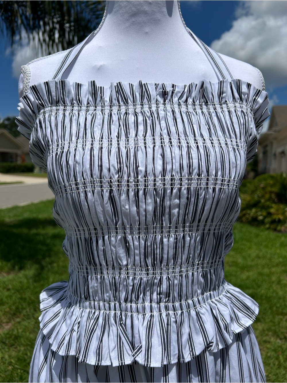 NWTš·Sugarlips Striped Halter Square Neck Sleeveless Smocked Poplin Midi Dress - Picture 5 of 15
